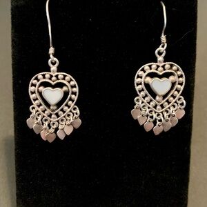 Sterling Silver Heart-Shaped Dangle Earrings with Moonstone Accents